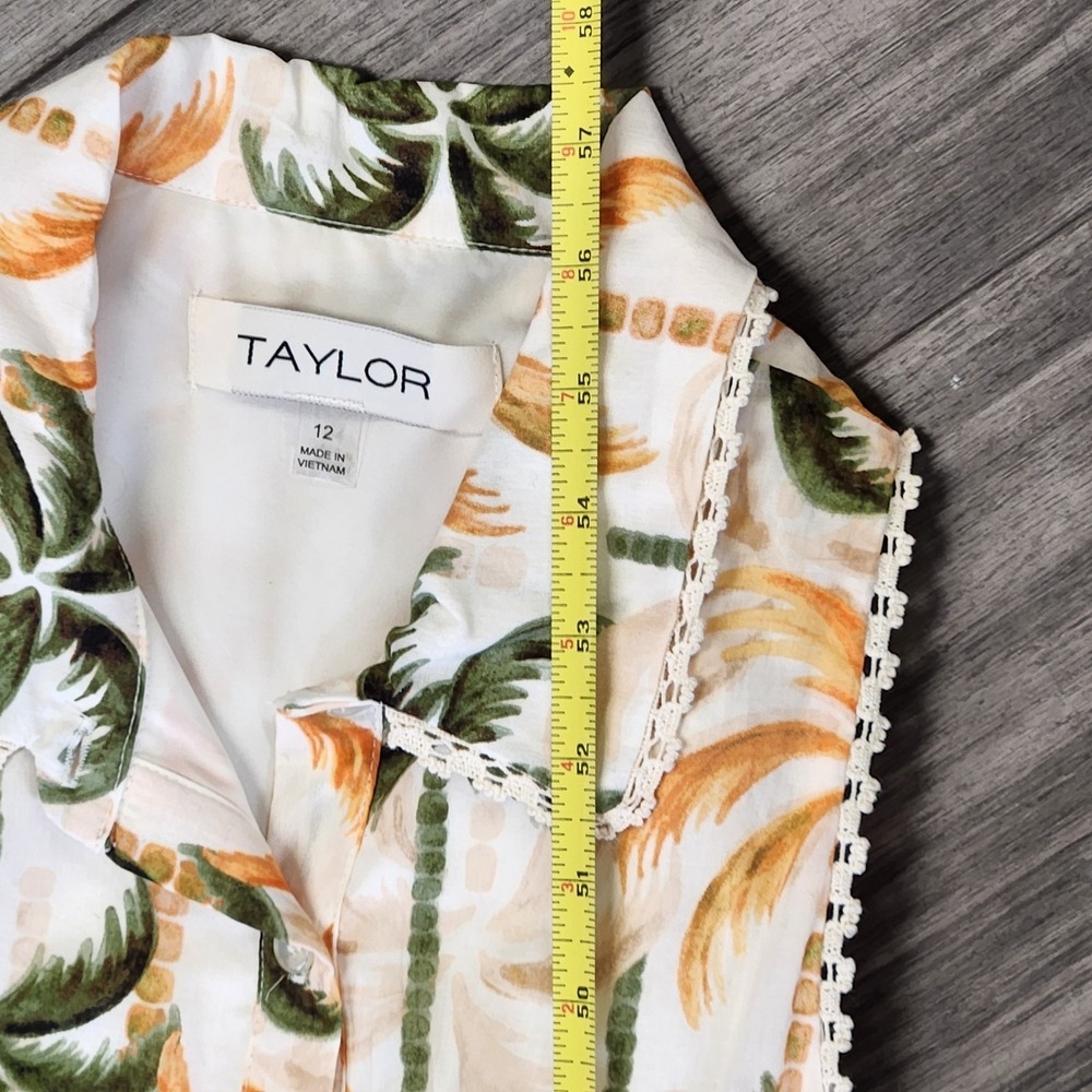 Taylor Printed Taffeta Belt Sleeveless Tropic Fit & Flare Dress Womens Size 12 - Picture 12 of 12